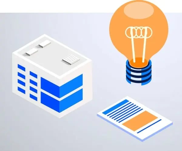 Illustrations of a house and a lightbulb.