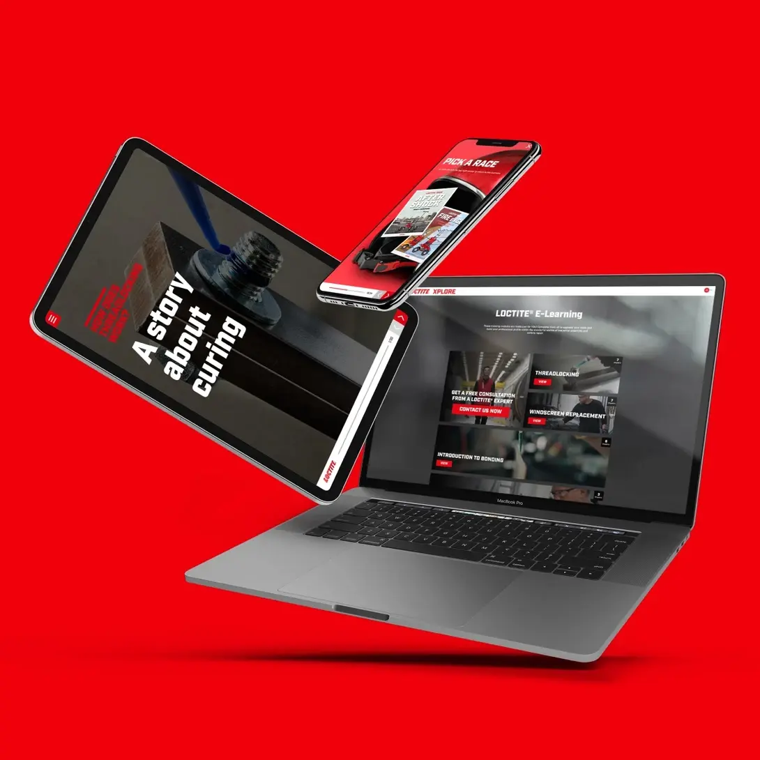 a mobile, tablet and a desktop with the Henkel LOCTITE® open in a browser